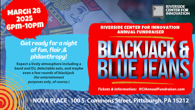 A blue and red banner with the text Get ready for a night of fun, flair, and philanthropy!